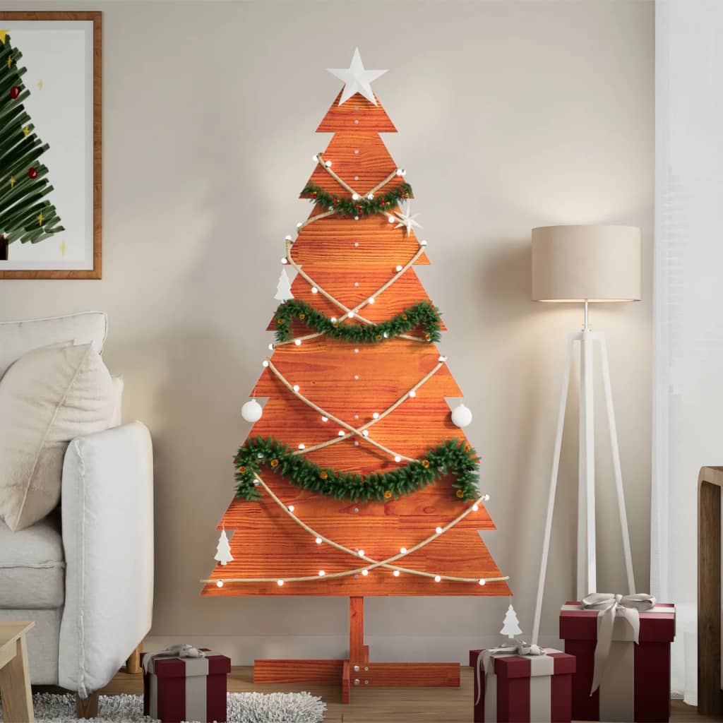 Vidaxl kerstdecoratie kerstboom 150 cm massief groenhout wasbruin