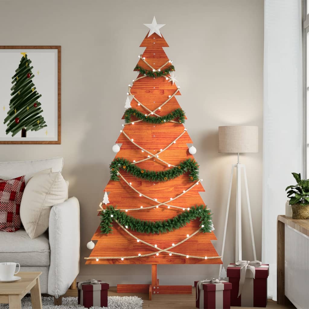 Vidaxl kerstdecoratie kerstboom 180 cm massief groenhout wasbruin