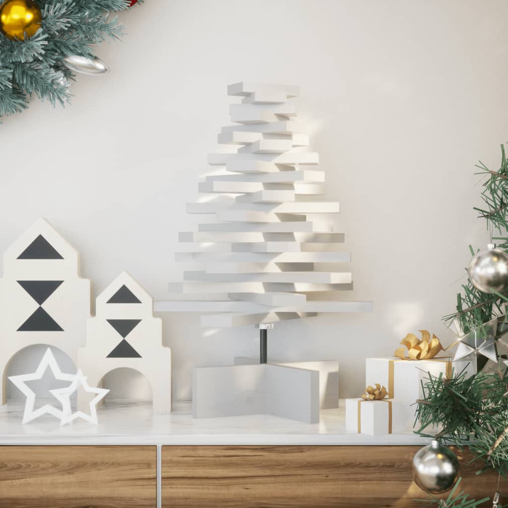 Vidaxl kerstdecoratie kerstboom 60 cm massief groenhout wit