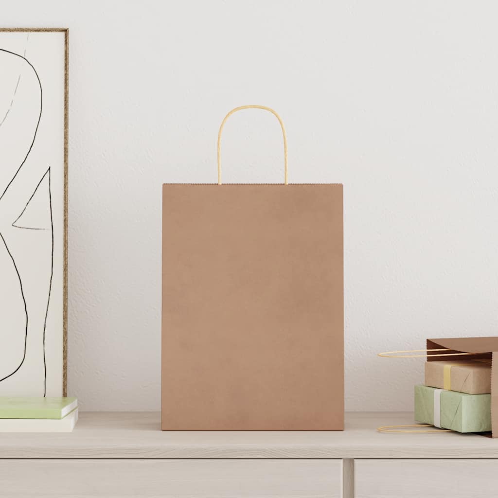 Vidaxl papieren zakken 50 st met hengsels 26x12x35 cm bruin