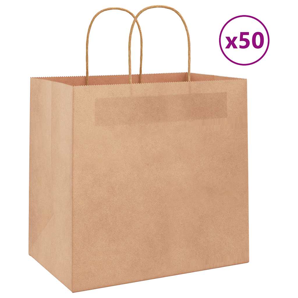 Vidaxl papieren zakken 50 st met hengsels 26x17x25 cm bruin