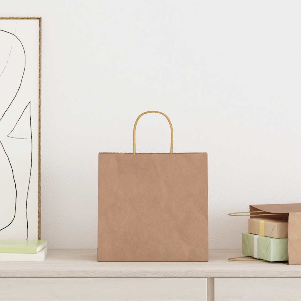 Vidaxl papieren zakken 50 st met hengsels 26x17x25 cm bruin