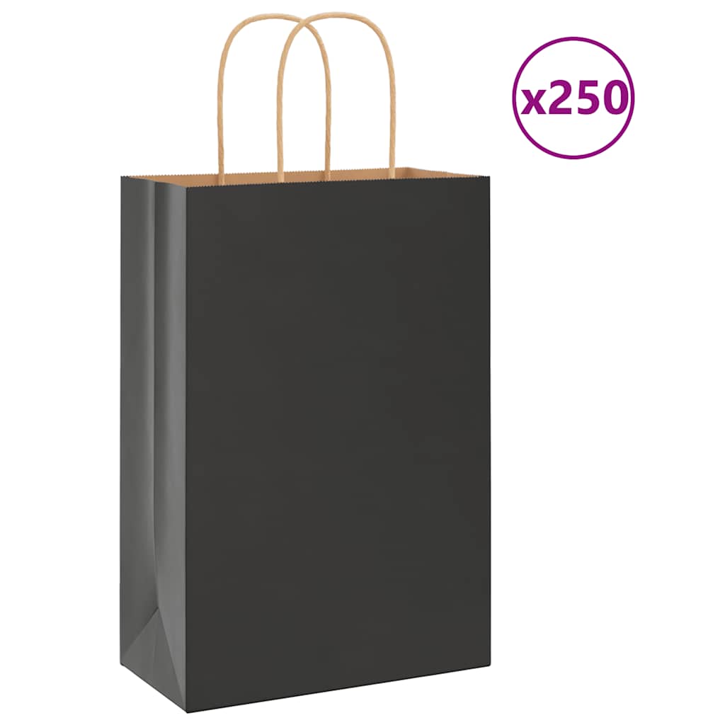 Vidaxl papieren zakken 250 st met hengsels 21x11x31 cm zwart