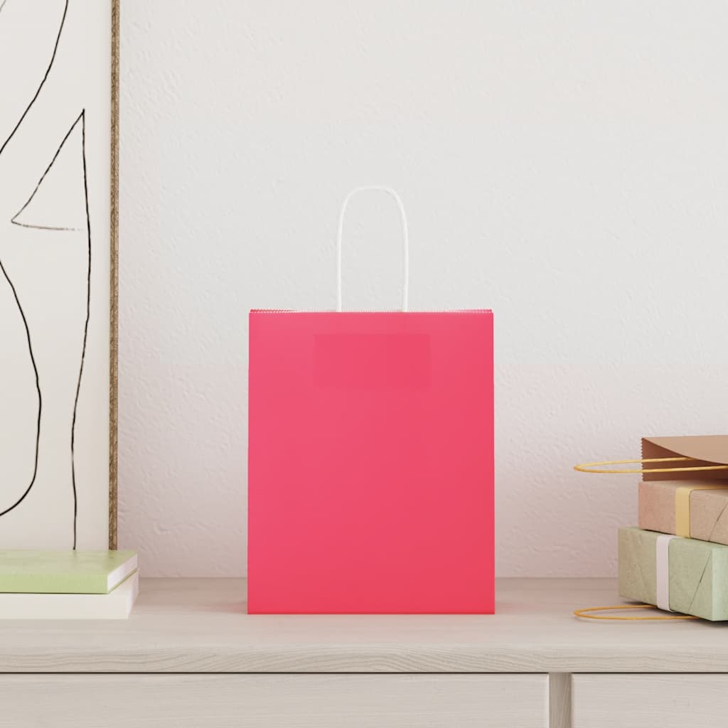 Vidaxl papieren zakken 250 st met hengsels 18x8x22 cm roze