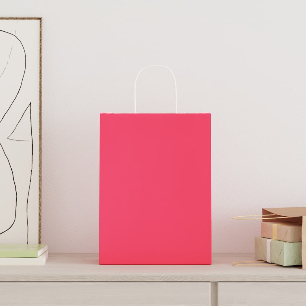 Vidaxl papieren zakken 250 st met hengsels 26x12x35 cm roze