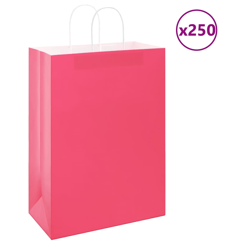 Vidaxl papieren zakken 250 st met hengsels 32x17x44 cm roze