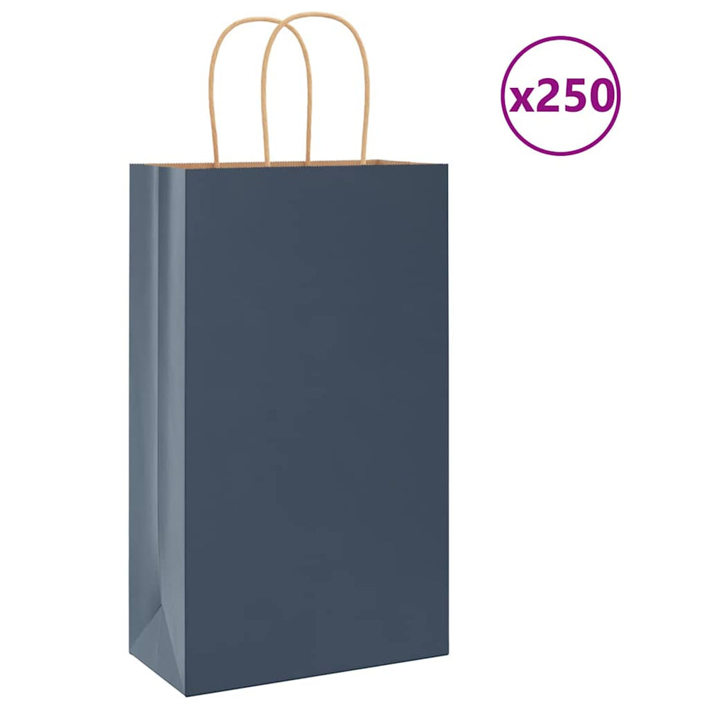 Vidaxl papieren zakken 250 st met hengsels 21x11x36 cm blauw