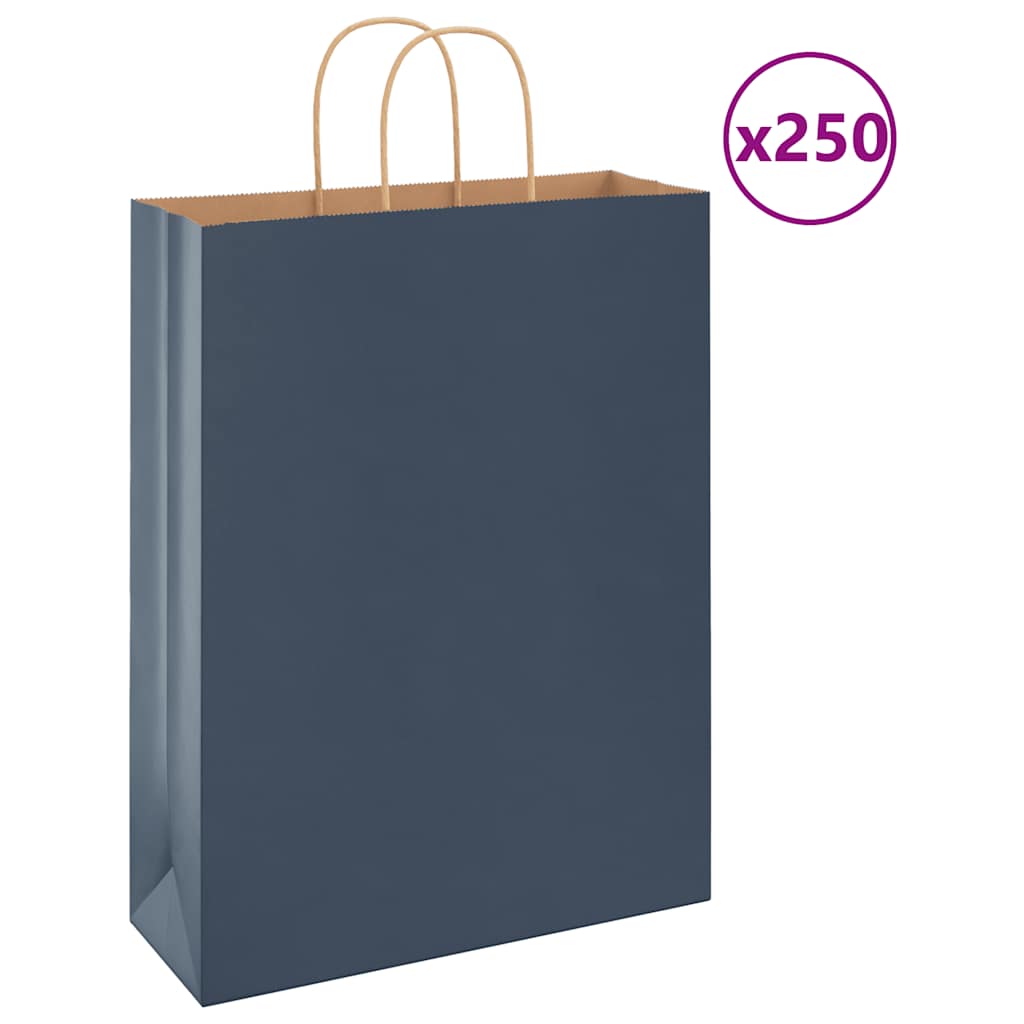 Vidaxl papieren zakken 250 st met hengsels 32x12x42 cm blauw