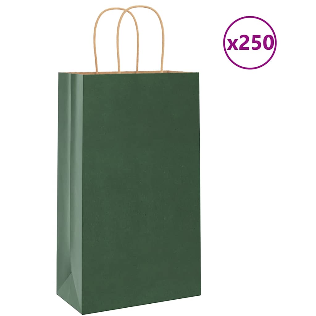 Vidaxl papieren zakken 250 st met hengsels 21x11x36 cm groen