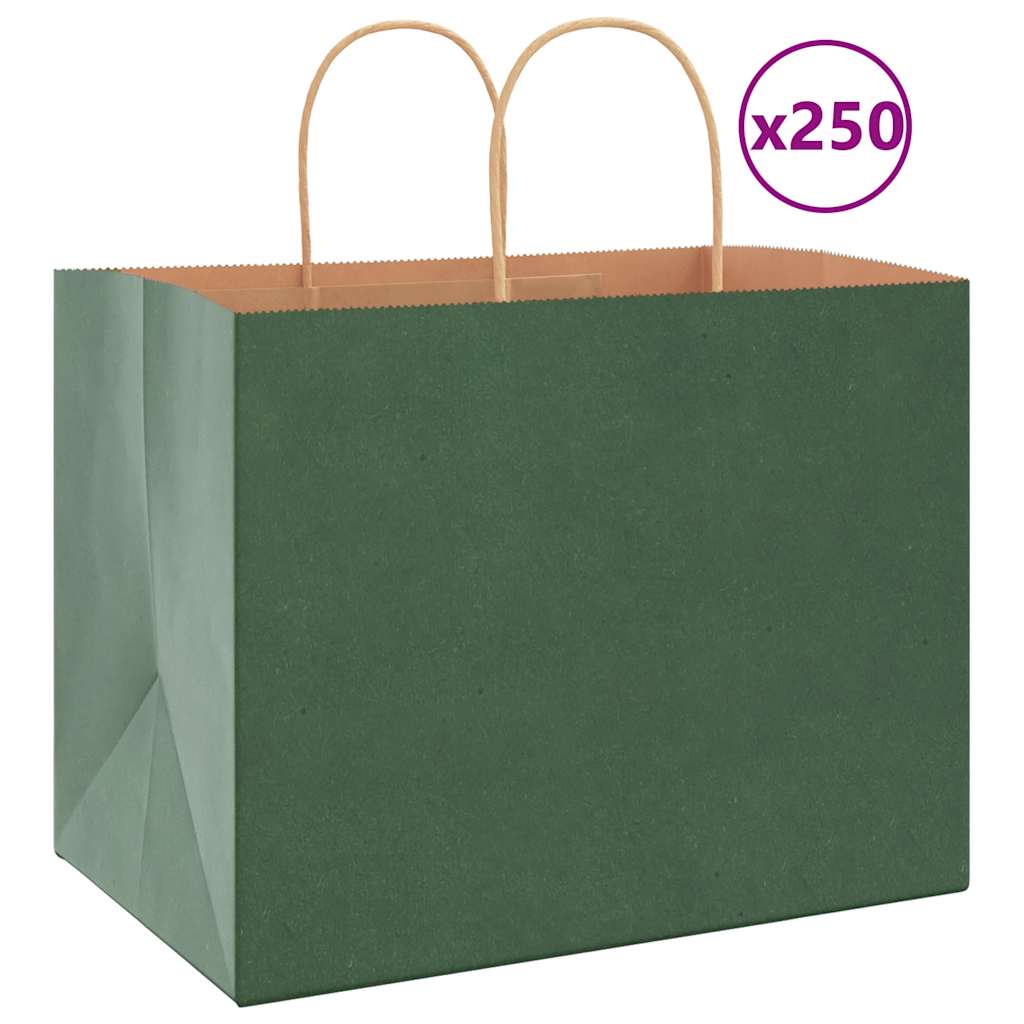 Vidaxl papieren zakken 250 st met hengsels 32x22x24 cm groen