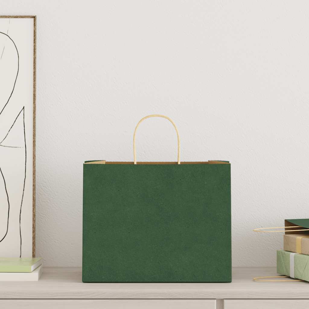 Vidaxl papieren zakken 250 st met hengsels 32x22x24 cm groen