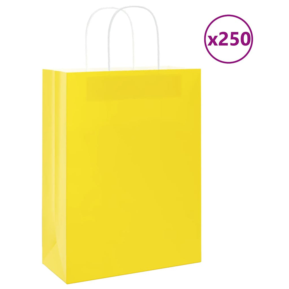 Vidaxl papieren zakken 250 st met hengsels 26x12x35 cm geel