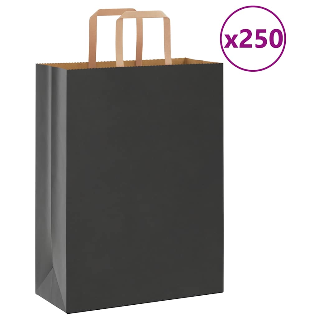 Vidaxl papieren zakken 250 st met hengsels 26x12x35 cm zwart