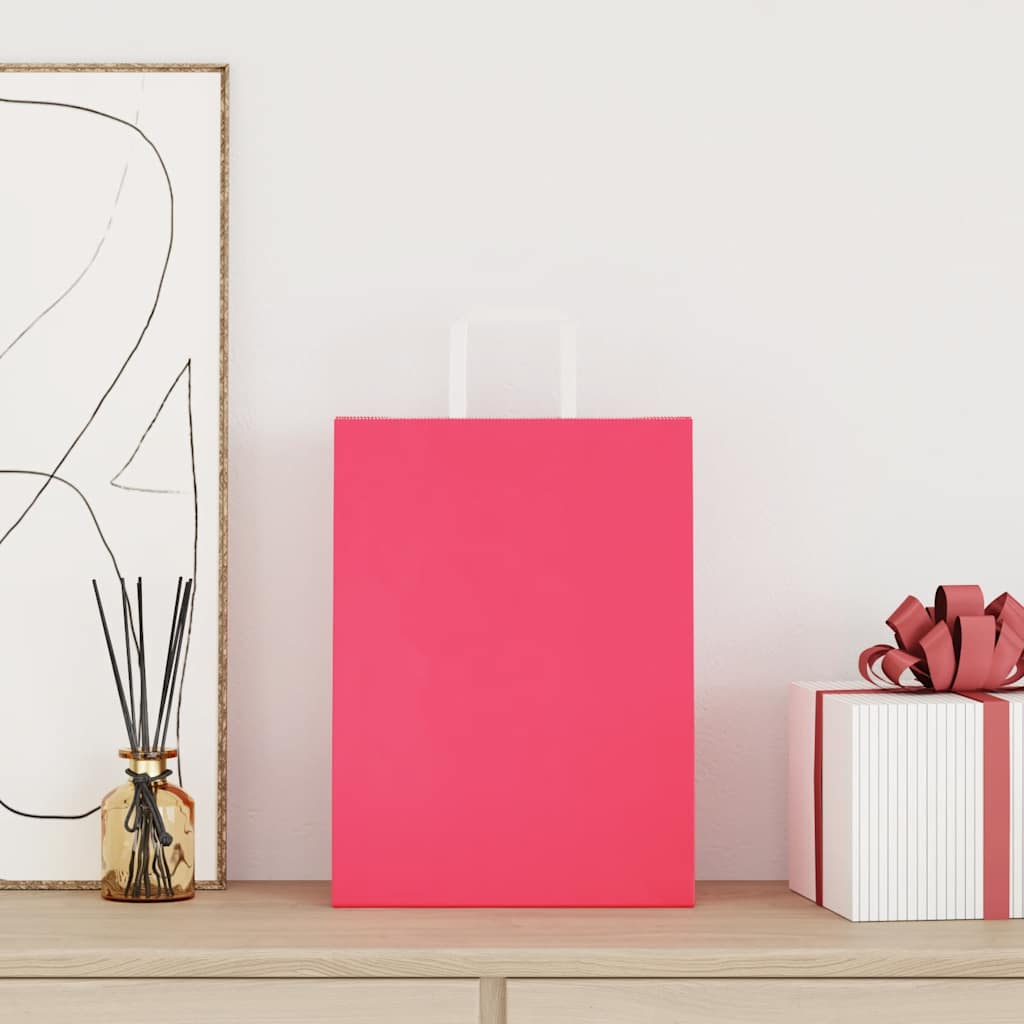 Vidaxl papieren zakken 50 st met hengsels 26x12x35 cm roze