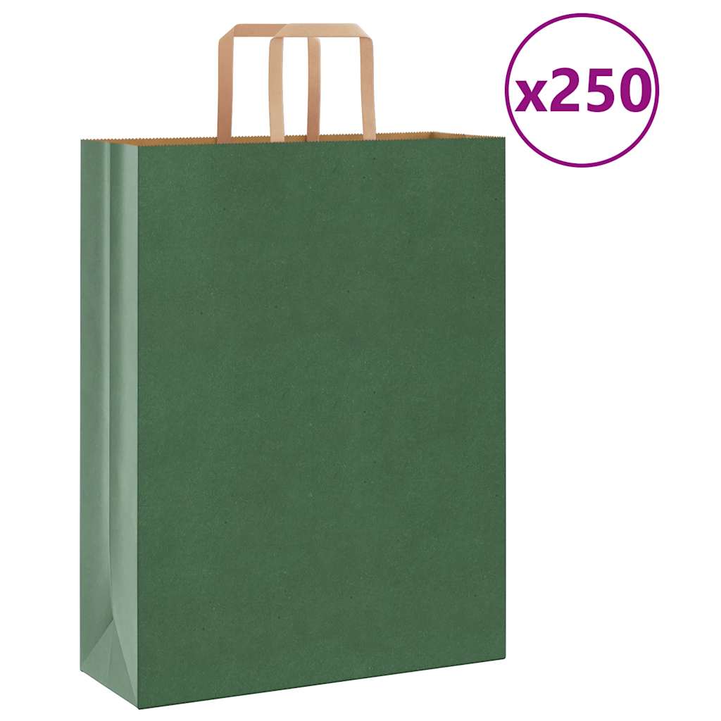 Vidaxl papieren zakken 250 st met hengsels 32x12x42 cm groen