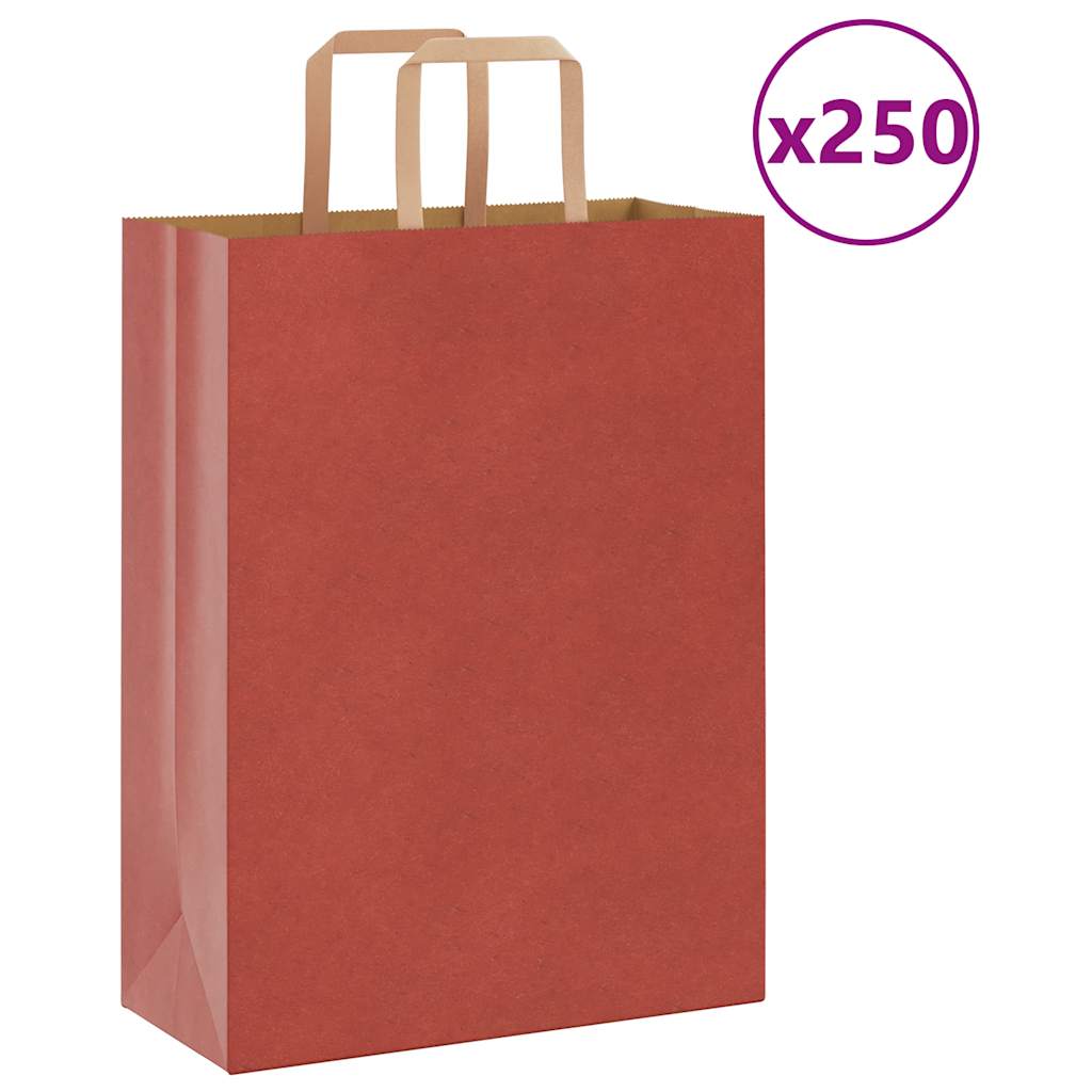 Vidaxl papieren zakken 250 st met hengsels 26x12x35 cm rood