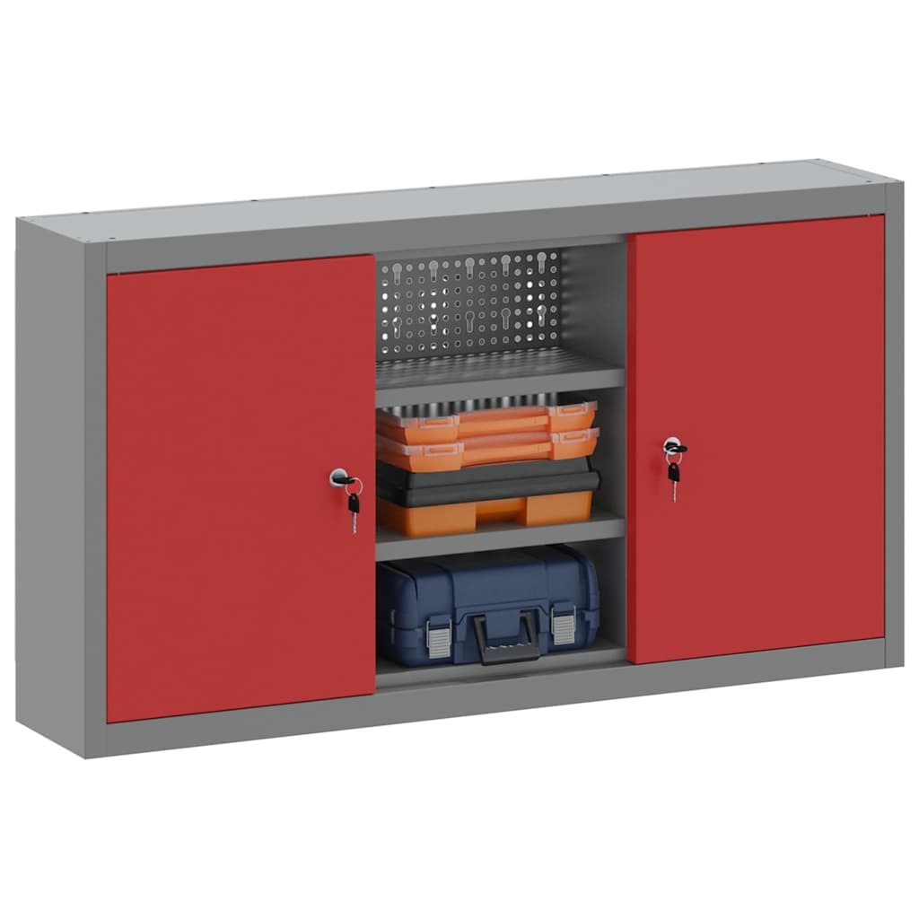 Vidaxl gereedschapskast met plank rood en grijs 50 x 20 x 55 cm