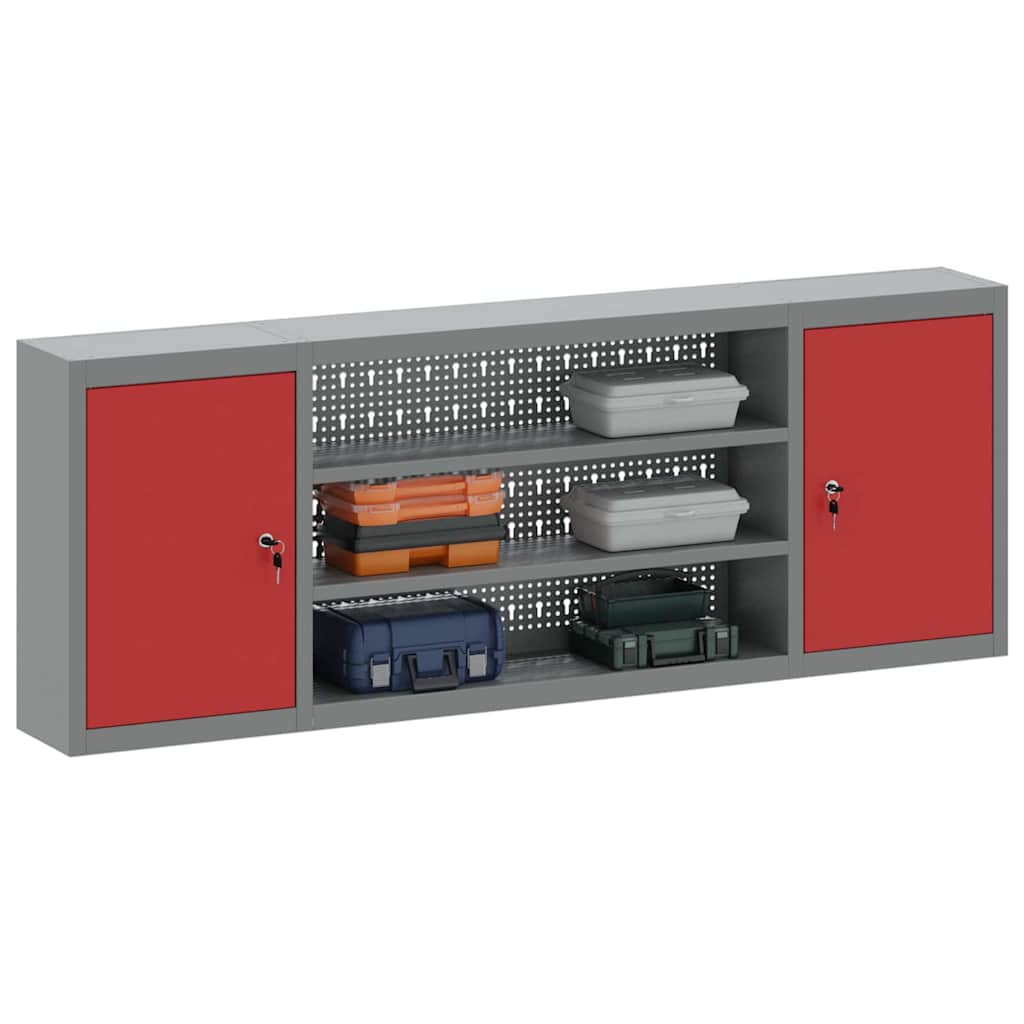 Vidaxl gereedschapskast met plank rood en grijs 50 x 20 x 55 cm