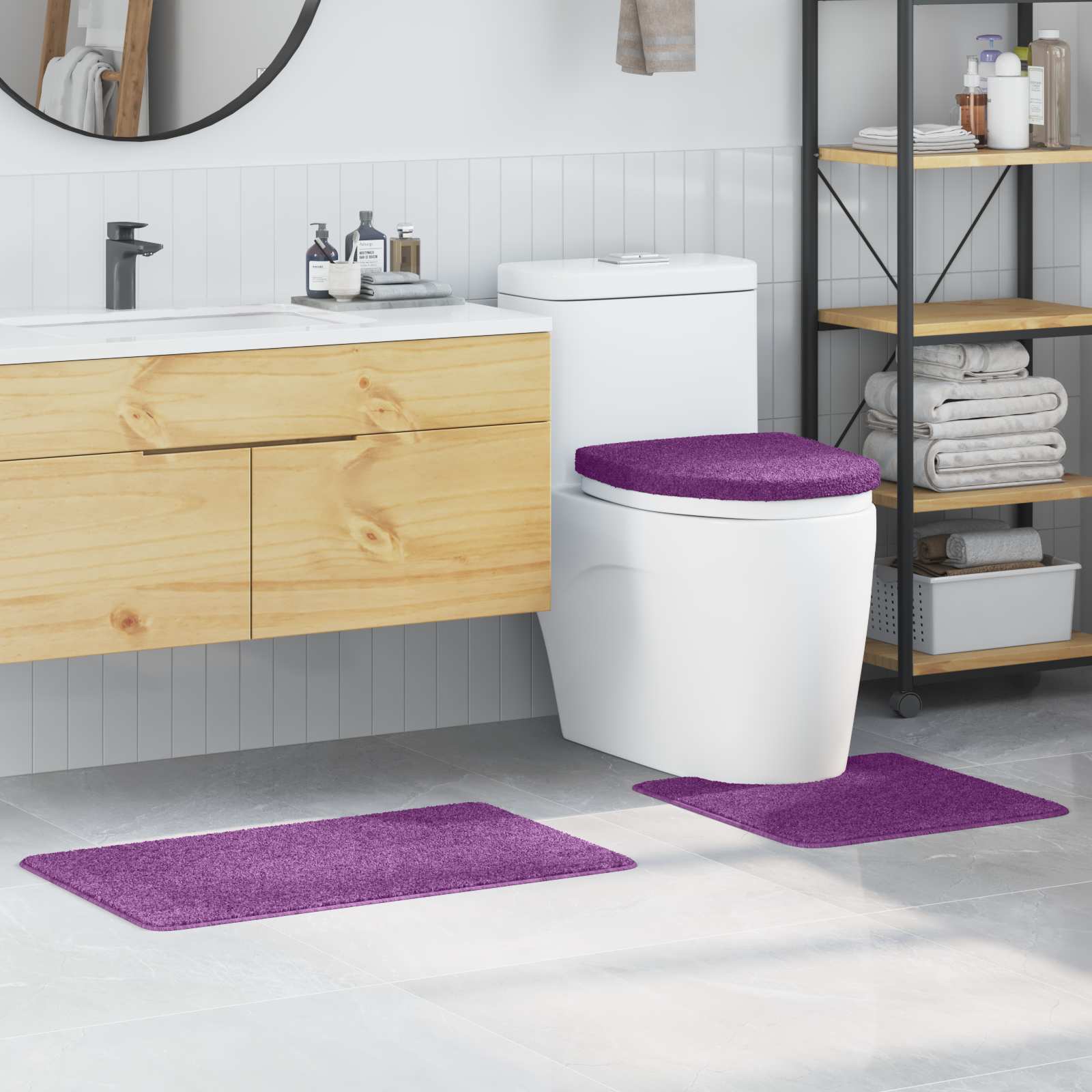 Vidaxl antislip badmat set 3 pcs paars pp