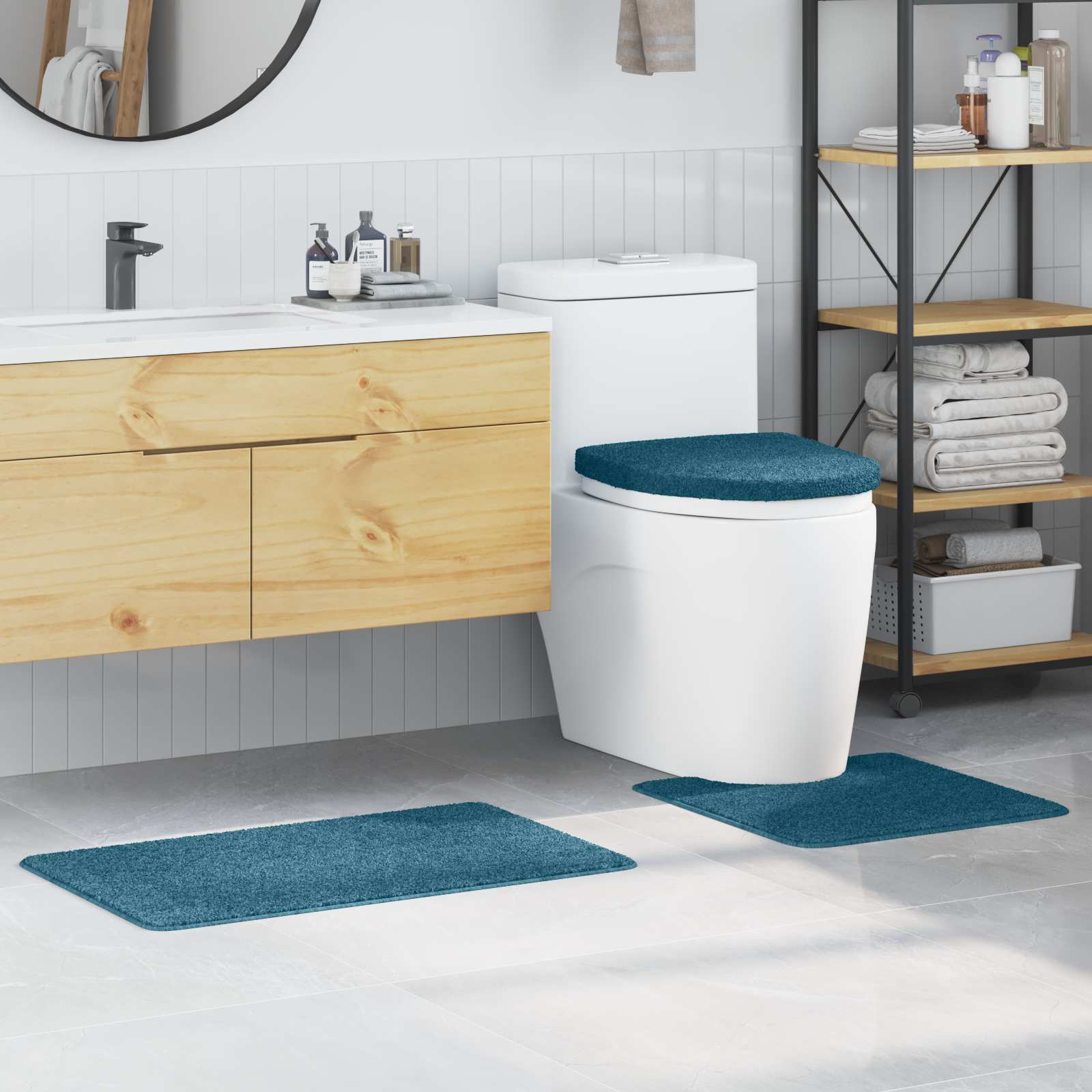 Vidaxl antislip badmat set 3 pcs blauw pp