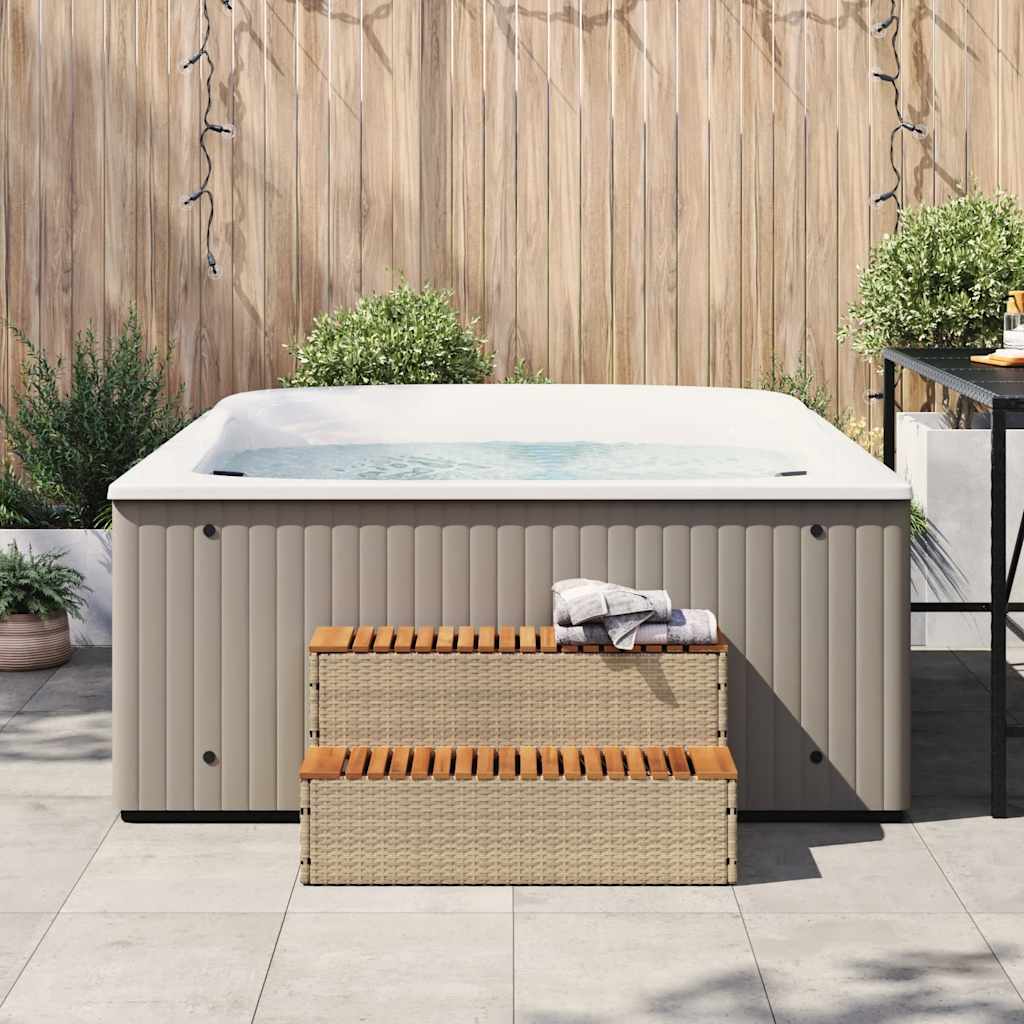 Vidaxl hottub-opstap 100x50x50,5 cm poly rattan massief acaciahout