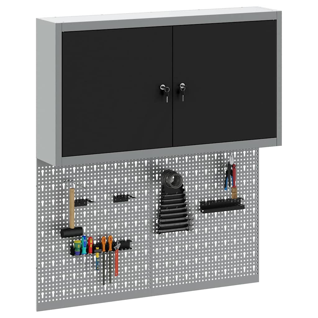 Vidaxl gereedschapskast set met plank 3 pcs zwart gepoedercoat staal