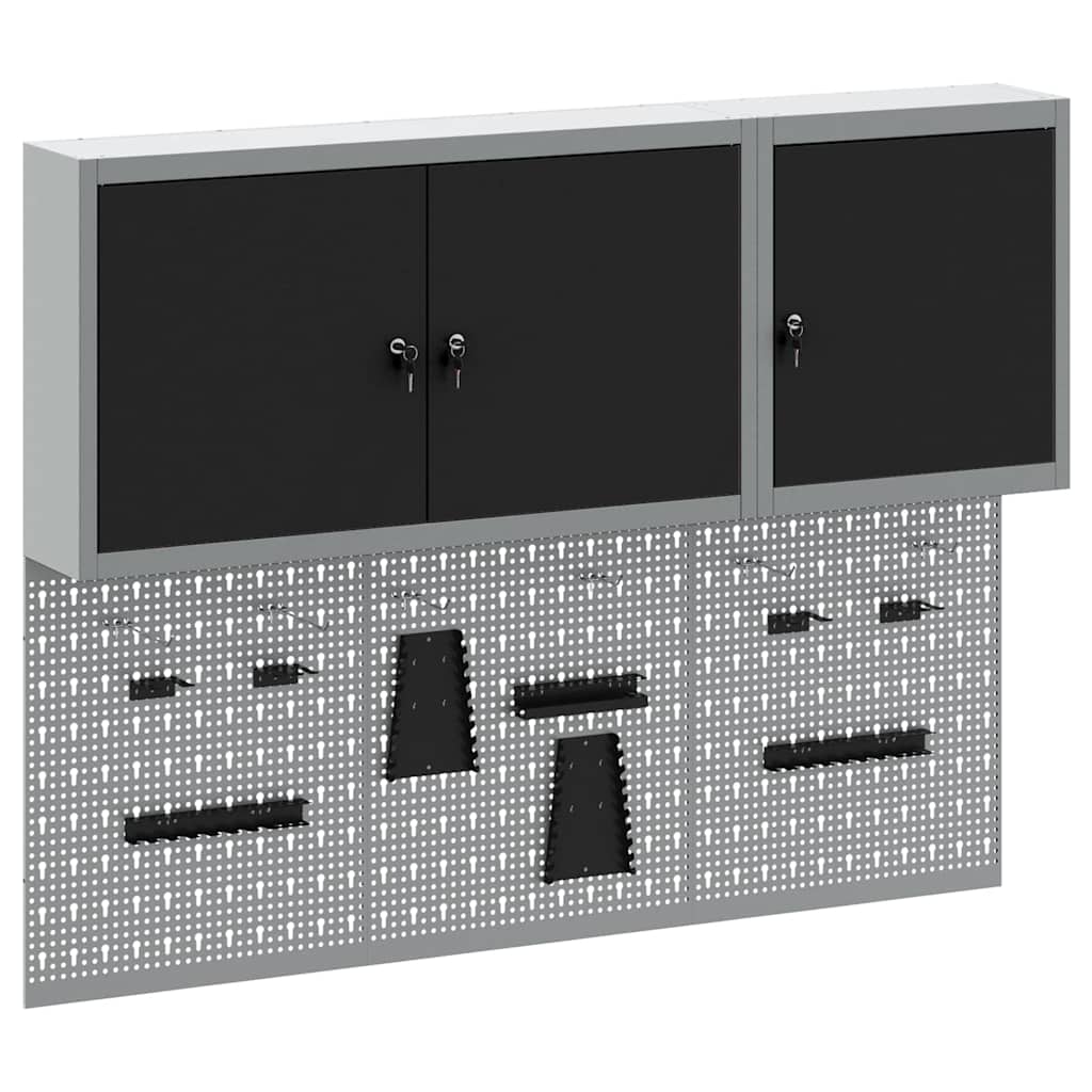 Vidaxl gereedschapskast set met plank 5 pcs zwart gepoedercoat staal