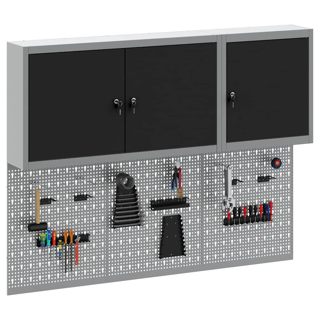 Vidaxl gereedschapskast set met plank 5 pcs zwart gepoedercoat staal