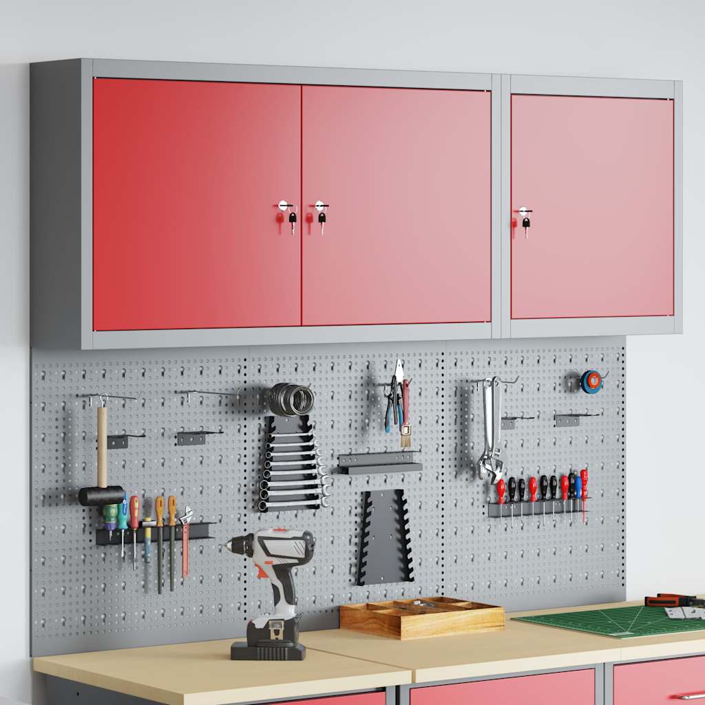 Vidaxl gereedschapskast set met plank 5 pcs rood gepoedercoat staal