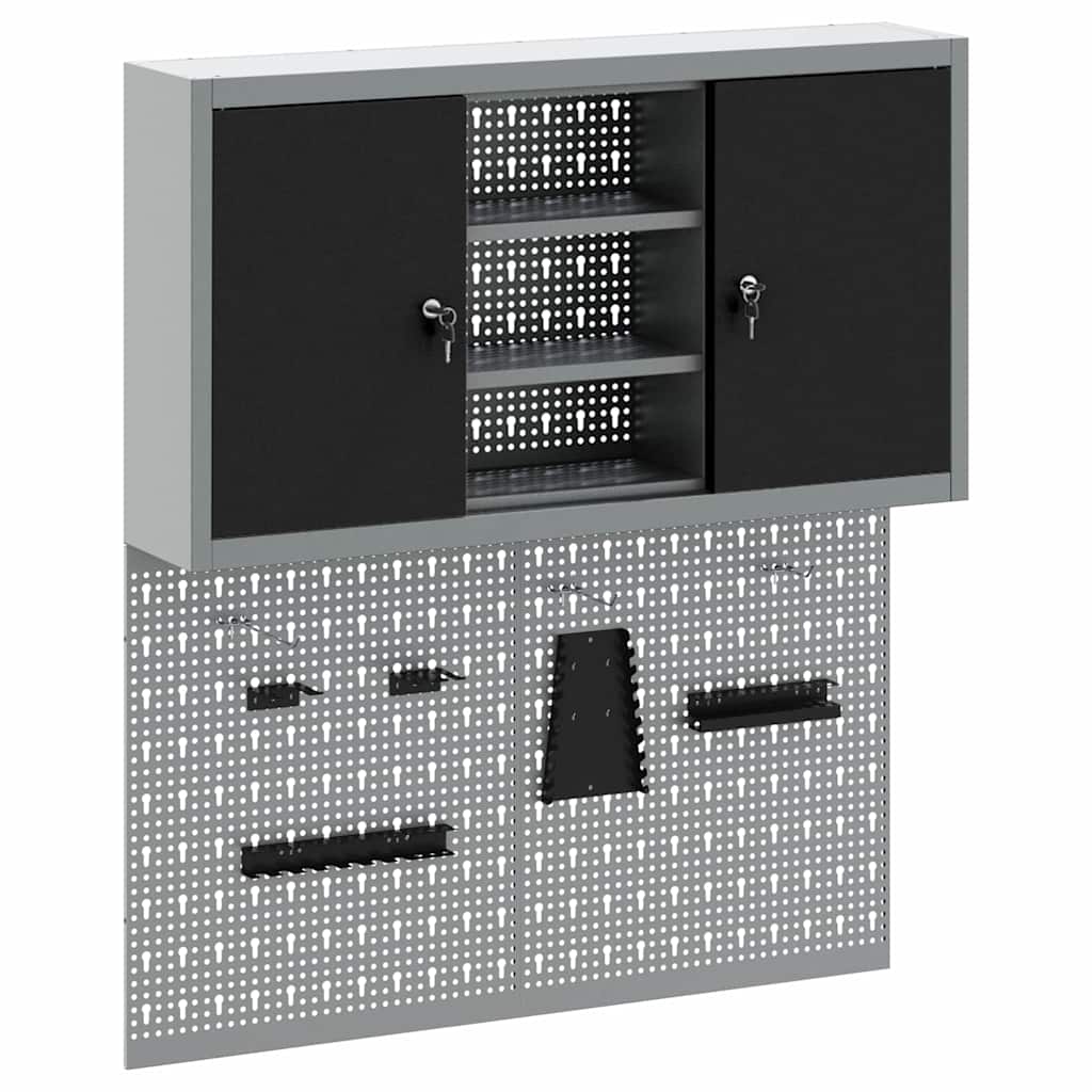 Vidaxl gereedschapskast set met plank 3 pcs zwart gepoedercoat staal