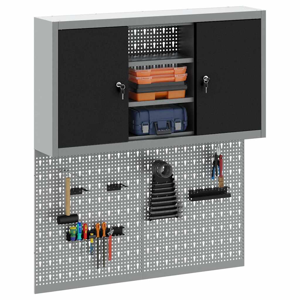 Vidaxl gereedschapskast set met plank 3 pcs zwart gepoedercoat staal