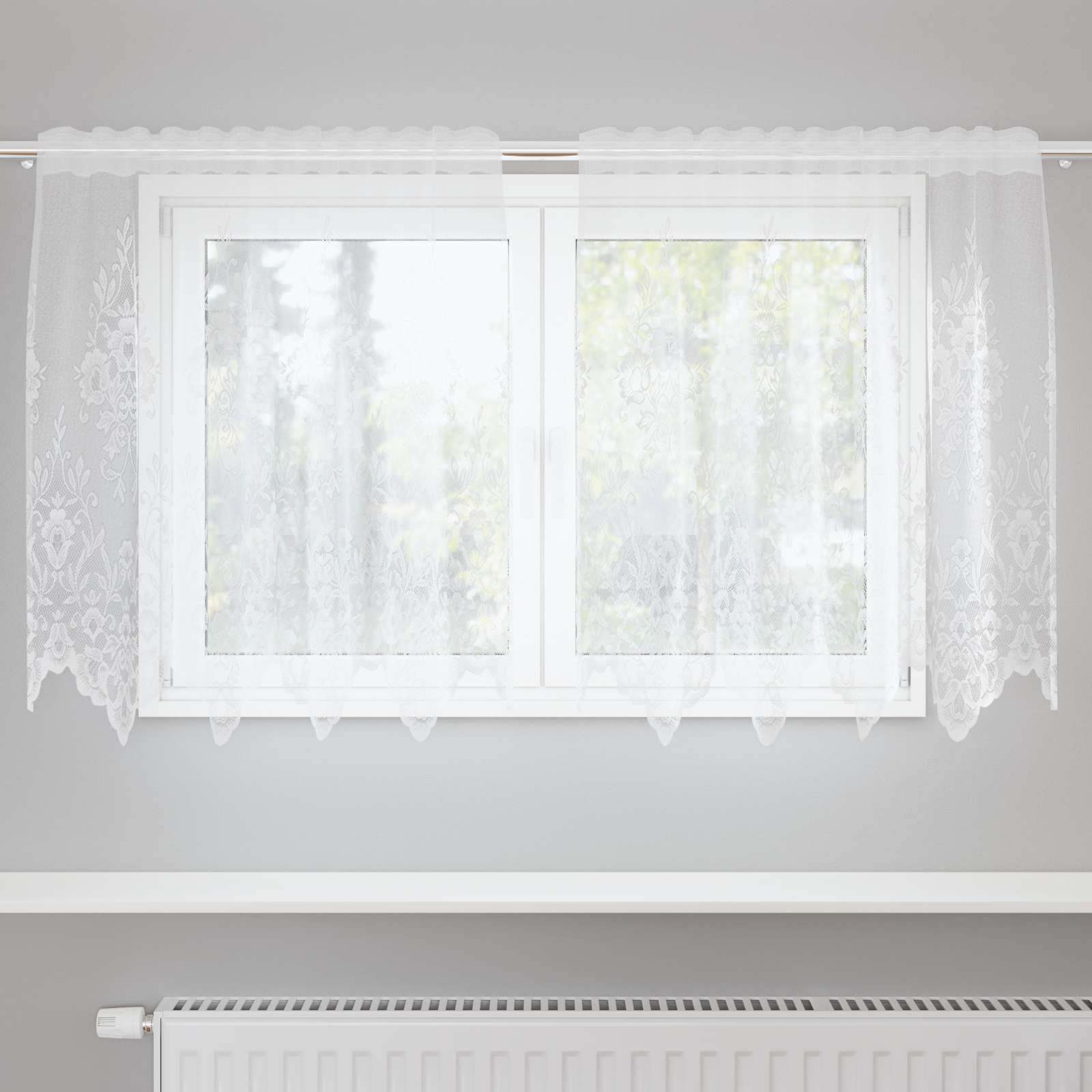 Vidaxl kantgordijn met gordijnen bloemen wit 80 x 150 cm polyester