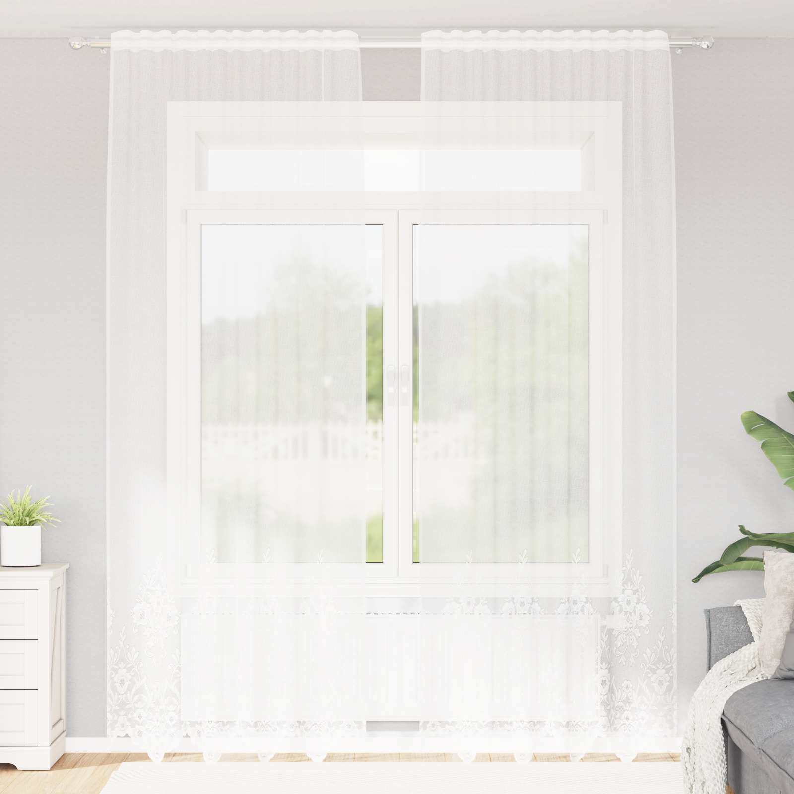 Vidaxl kantgordijn met gordijnen bloemen wit 260 x 150 cm polyester