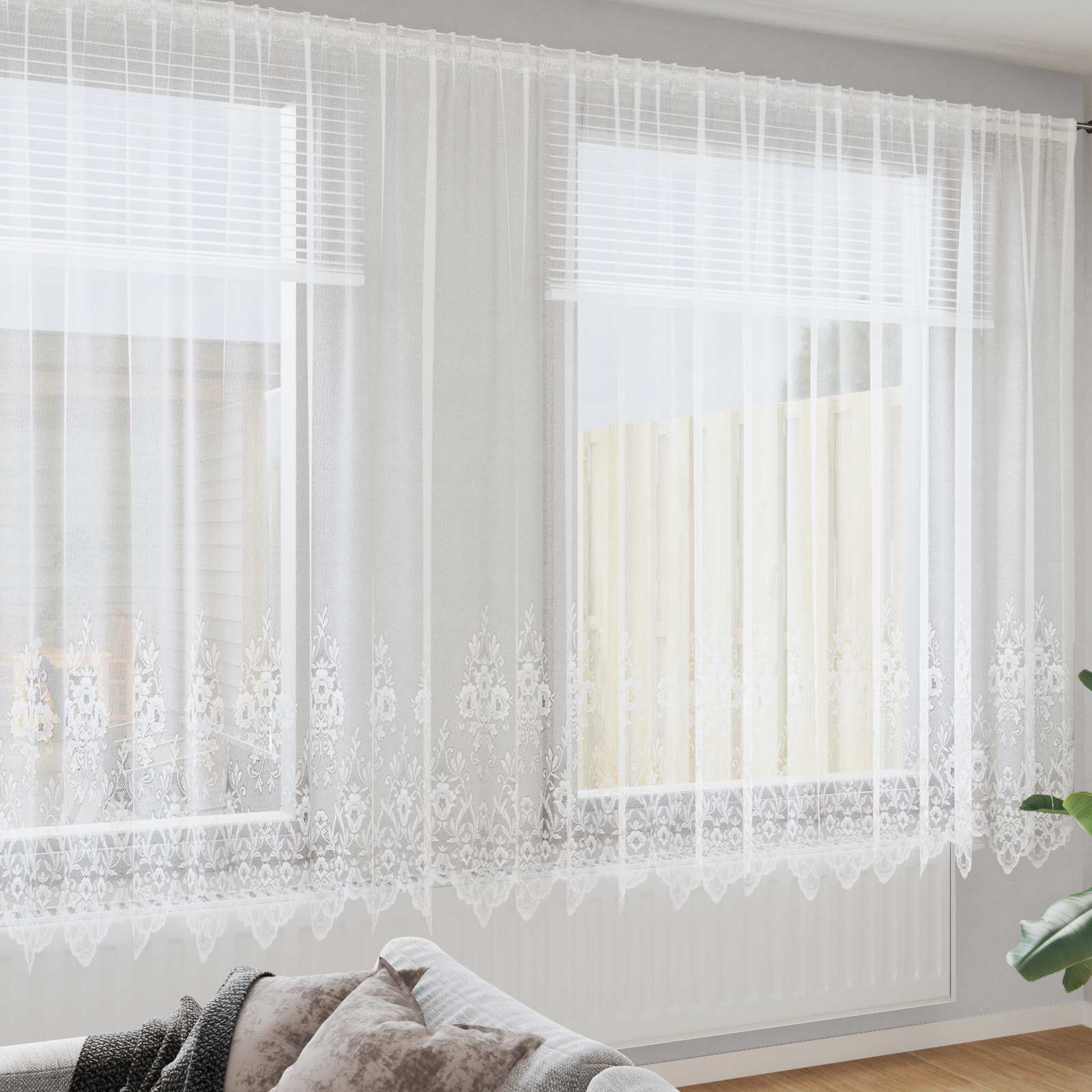 Vidaxl kantgordijn met gordijnen bloemen wit 220 x 400 cm polyester
