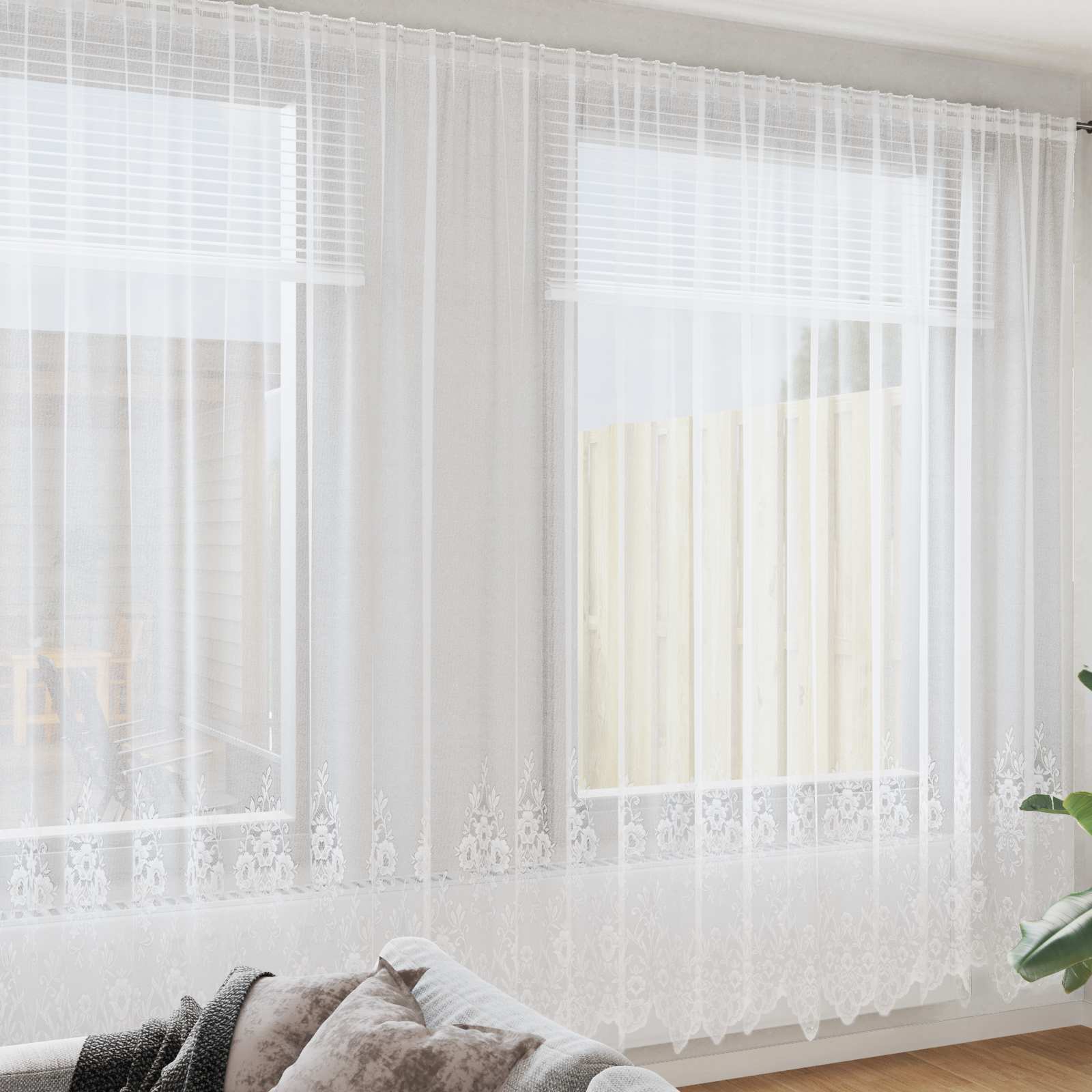 Vidaxl kantgordijn met gordijnen bloemen wit 280 x 400 cm polyester