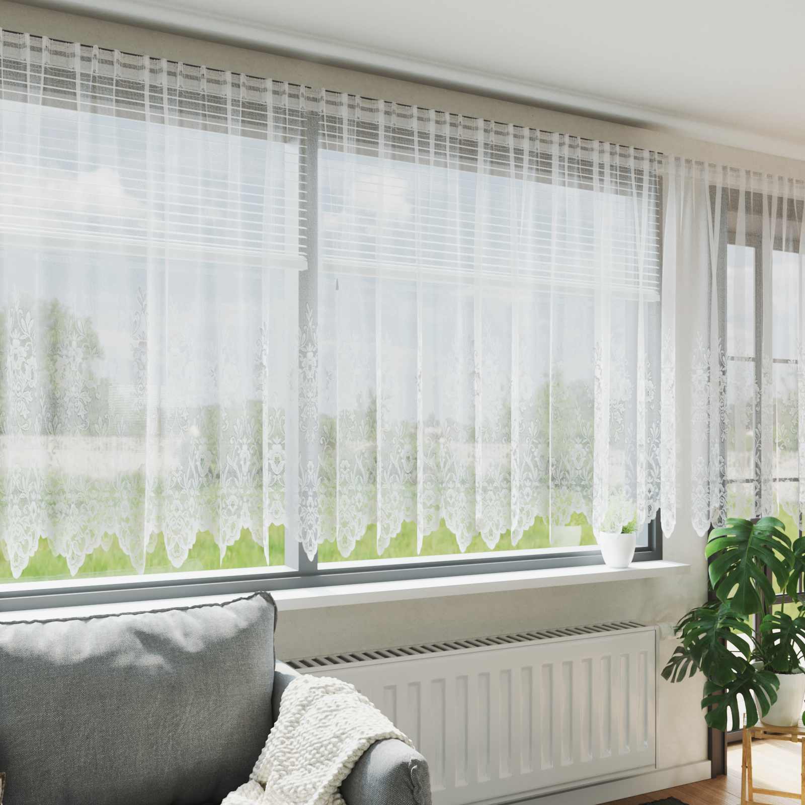 Vidaxl kantgordijn met gordijnen bloemen wit 245 x 500 cm polyester
