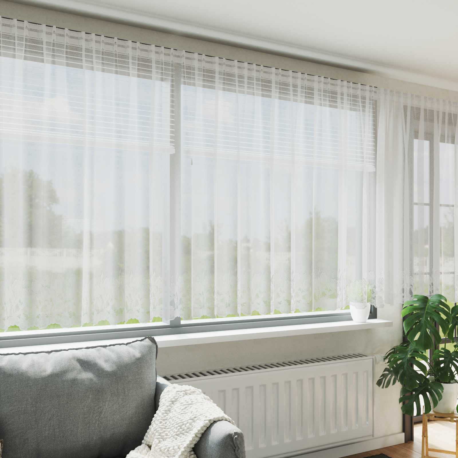 Vidaxl kantgordijn met gordijnen bloemen wit 140 x 400 cm polyester