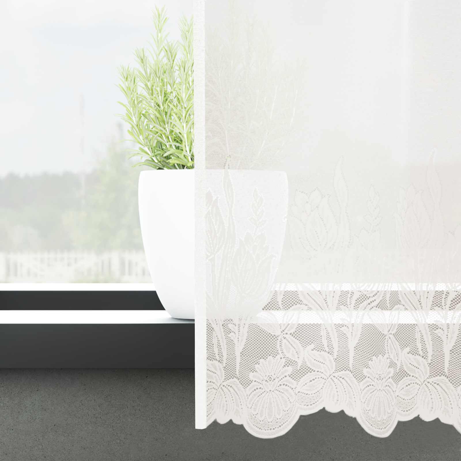 Vidaxl kantgordijn met gordijnen bloemen wit 280 x 600 cm polyester