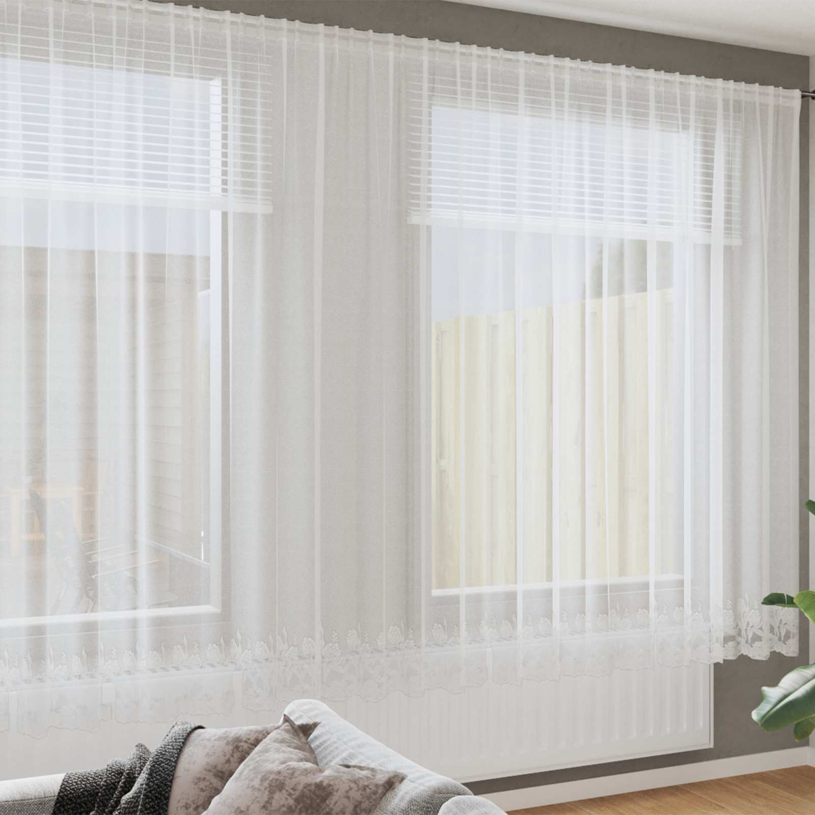 Vidaxl kantgordijn met gordijnen bloemen wit 240 x 1200 cm polyester