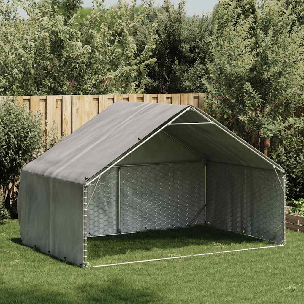Vidaxl hondenhok voor buiten met deksel 3x2x1,9 m gegalvaniseerd staal