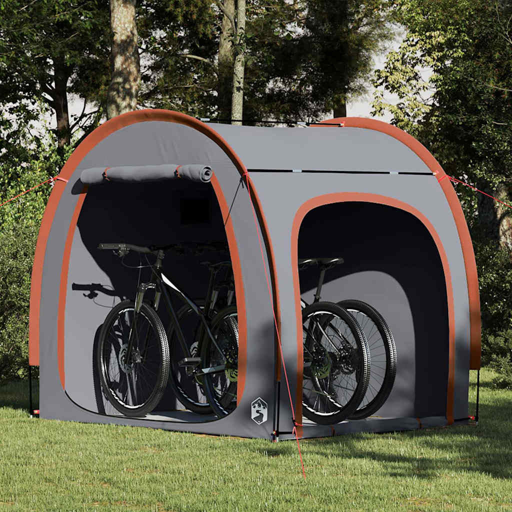 Vidaxl fietstent met dak met opslag grijs en oranje 218 x 156 x 180 cm