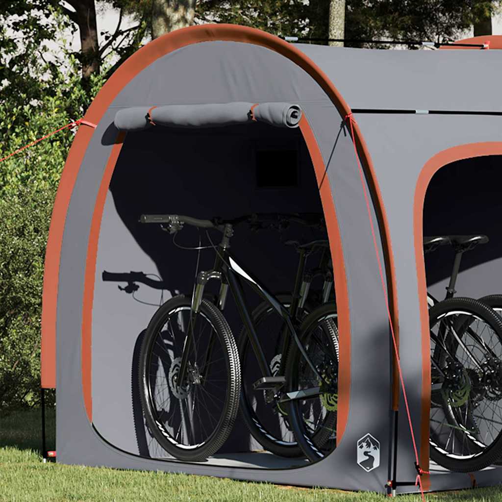 Vidaxl fietstent met dak met opslag grijs en oranje 218 x 156 x 180 cm