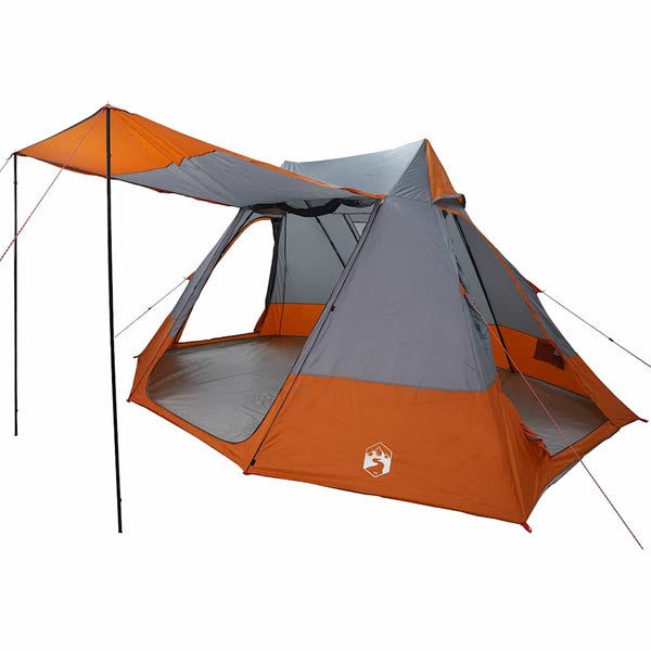 Vidaxl camping tent 10-persoons grijs en oranje taft waterdicht
