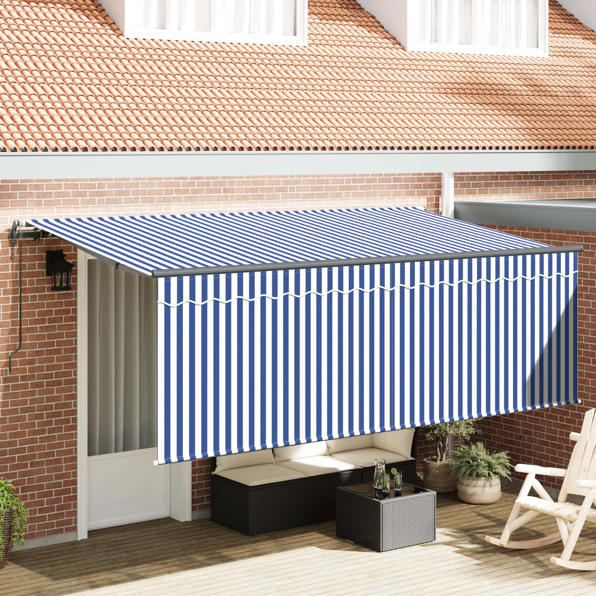 Vidaxl uitschuifbare luifel blauw en wit 350 x 200 cm