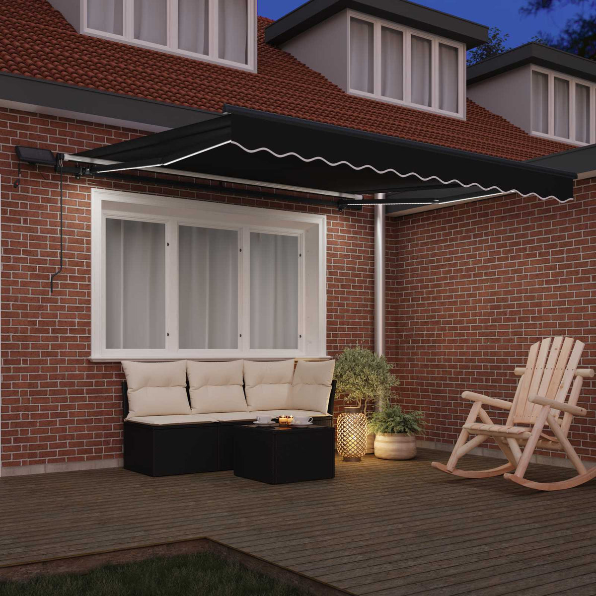 Vidaxl uitschuifbare luifel zwart 350 x 250 cm stof en aluminium