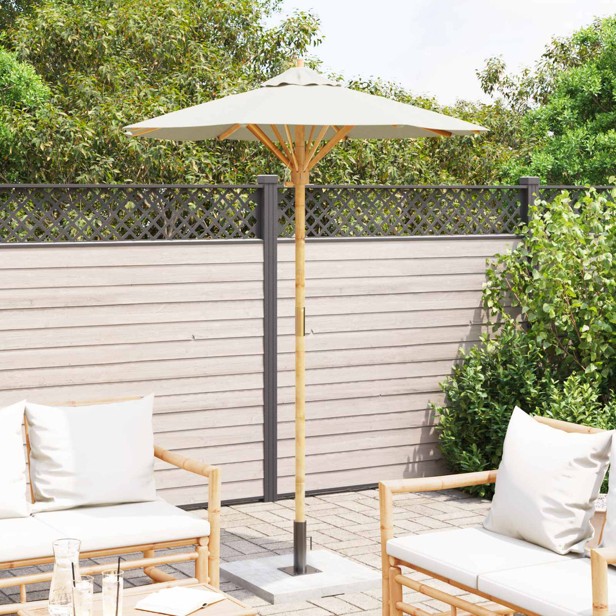 Vidaxl tuinparasol ø 150 x 210 cm bamboe rond crèmewit