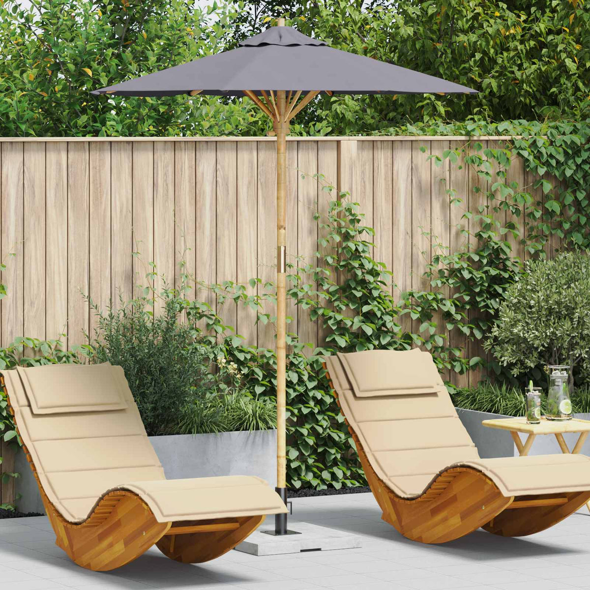 Vidaxl tuinparasol ø 180 x 230 cm bamboe rond donkergrijs