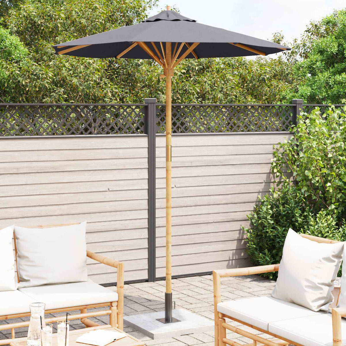 Vidaxl tuinparasol ø 180 x 230 cm bamboe rond donkergrijs
