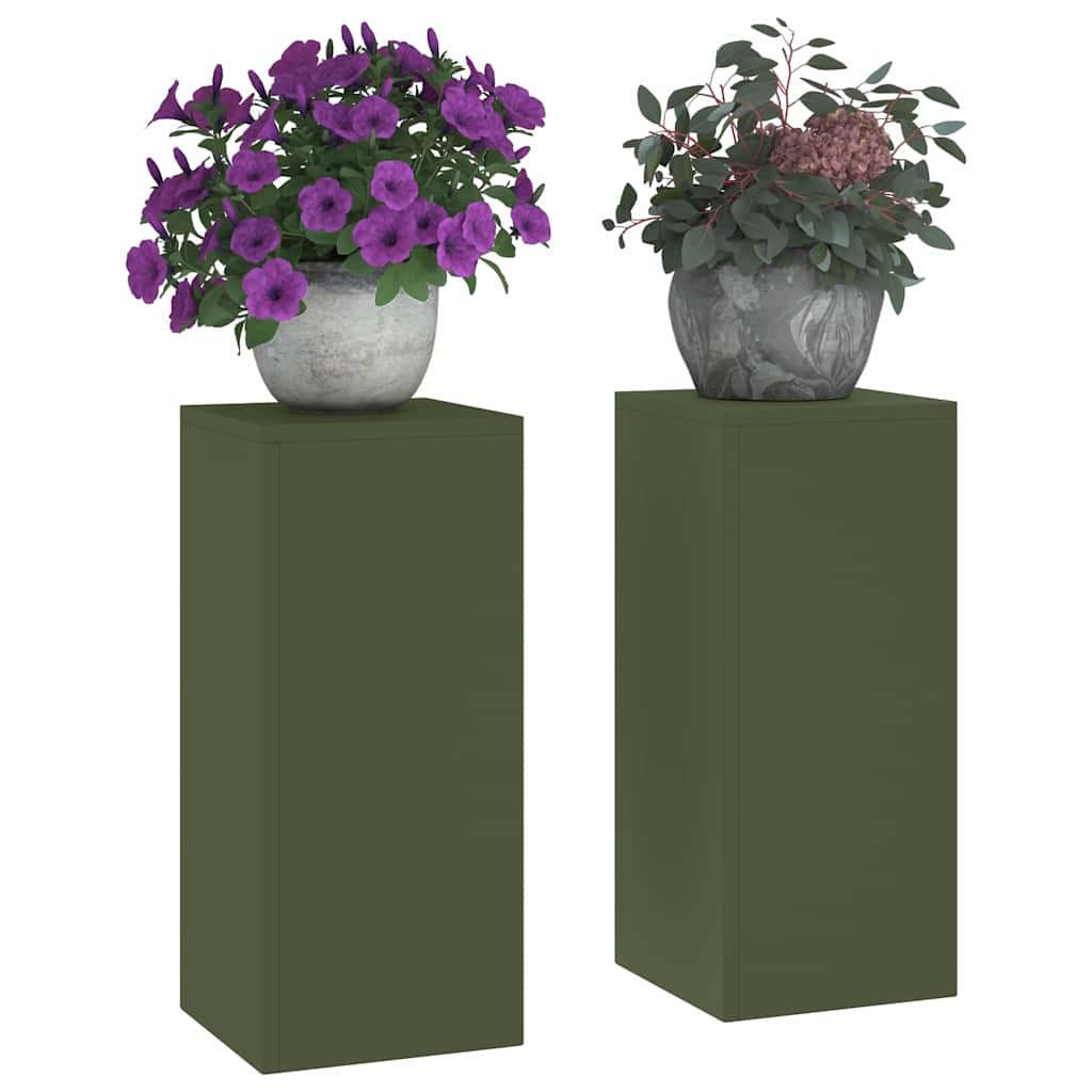 Vidaxl plantenstandaard 2 pcs olijfgroen 24 x 24 x 55 cm staal