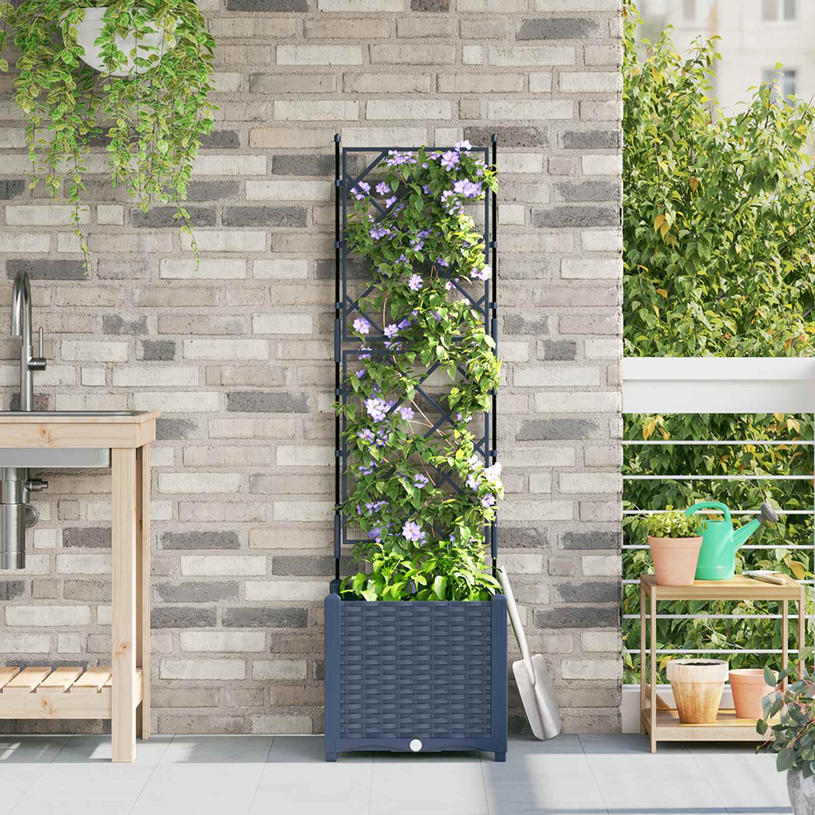 Vidaxl tuin bloempot grijs 40 x 40 x 143 cm staal